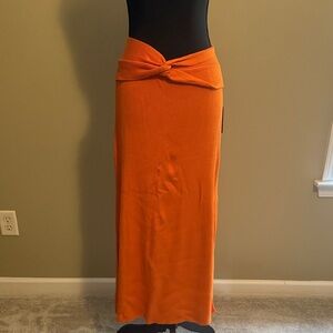 Orange Knotted Waist Maxi Skirt